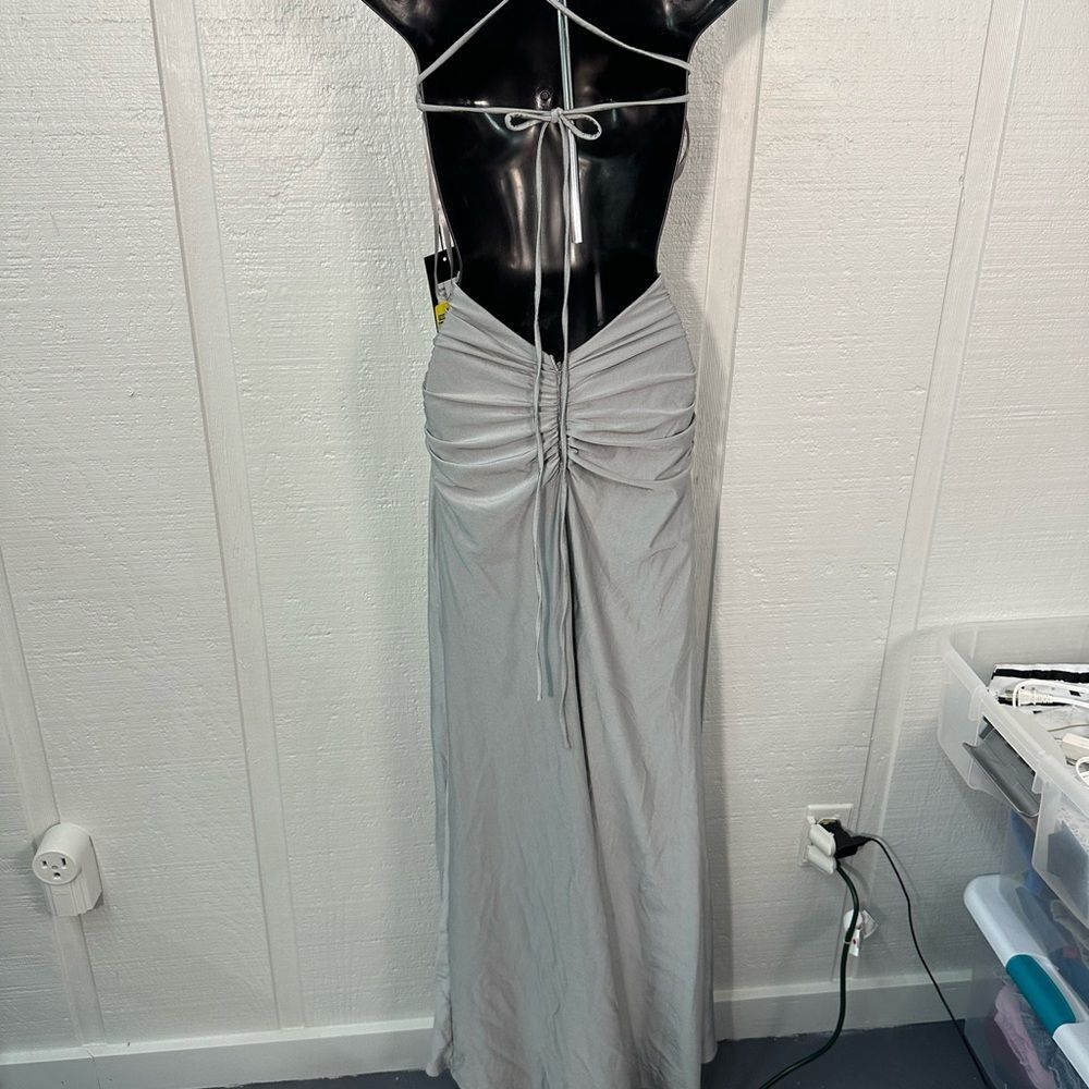 La Femme Silver Spaghetti Strap Backless Dress Size 2 NWT - Picture 8 of 11